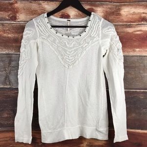 Free people thin thermal lace knit top blouse